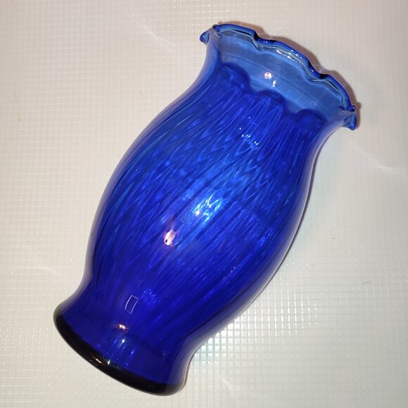 1960s Optic Swirl MCM Cobalt Blue Glass Vase Deep Blue Vintage Colored Glass - Picture 1 of 5